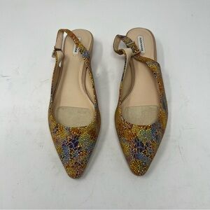NWOT Alex Marie Mosaic Yellow Purple Sling Back Pointed Toe Sandals Women US 9.5